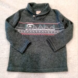 Jumping Beans gray toddler cowl neck fleece sweater Christmas train